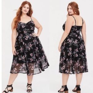 Floral print mesh tank top midi dress